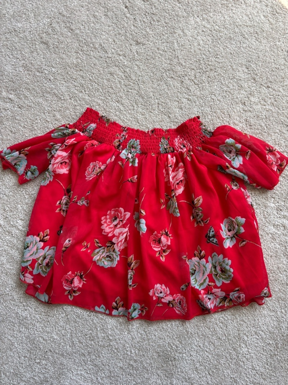 Love, Fire Off The Shoulder Flowy Cropped Blouse